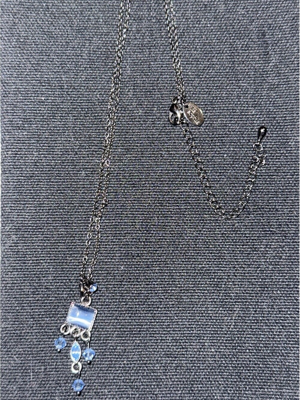 Lia Sophia Silver Tone Blue Crystal Opalescent Pendant Necklace Adjustable